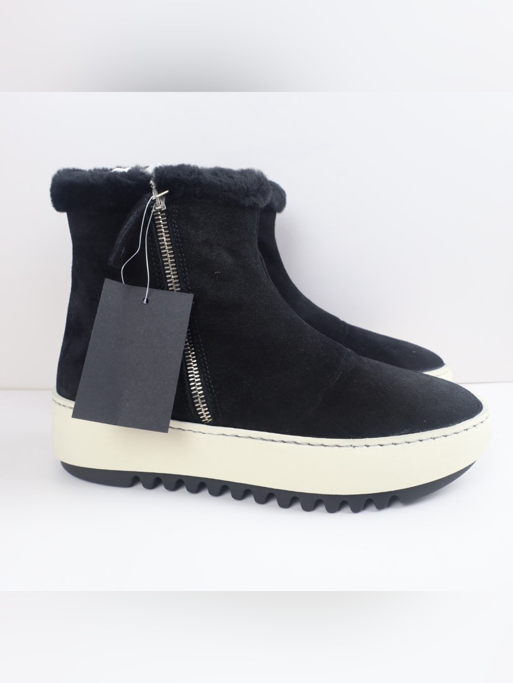 Aquatalia Alison Black Suede Shearling Platform Sneaker Boot- 6M- 0506